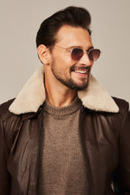 Men's Dark Brown Leather Aviator Flight Jacket