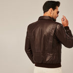 Men's Dark Brown Leather Aviator Flight Jacket