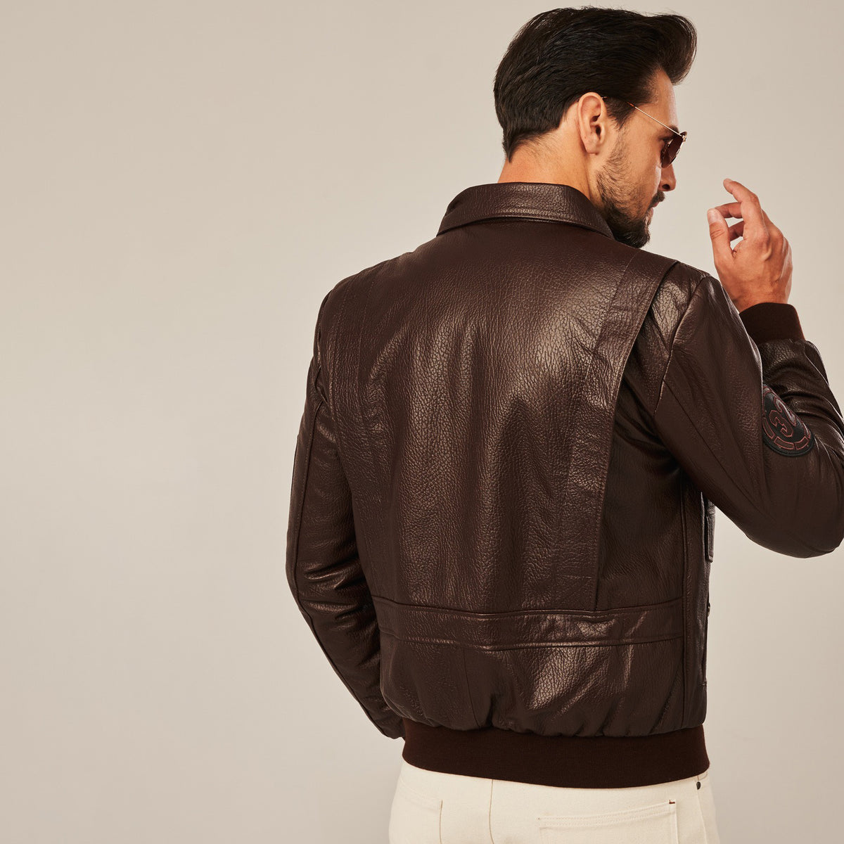 Men's Dark Brown Leather Aviator Flight Jacket