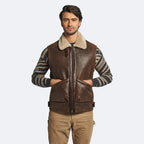 Men's Dark Brown Leather Shearling Lined Flight Vest