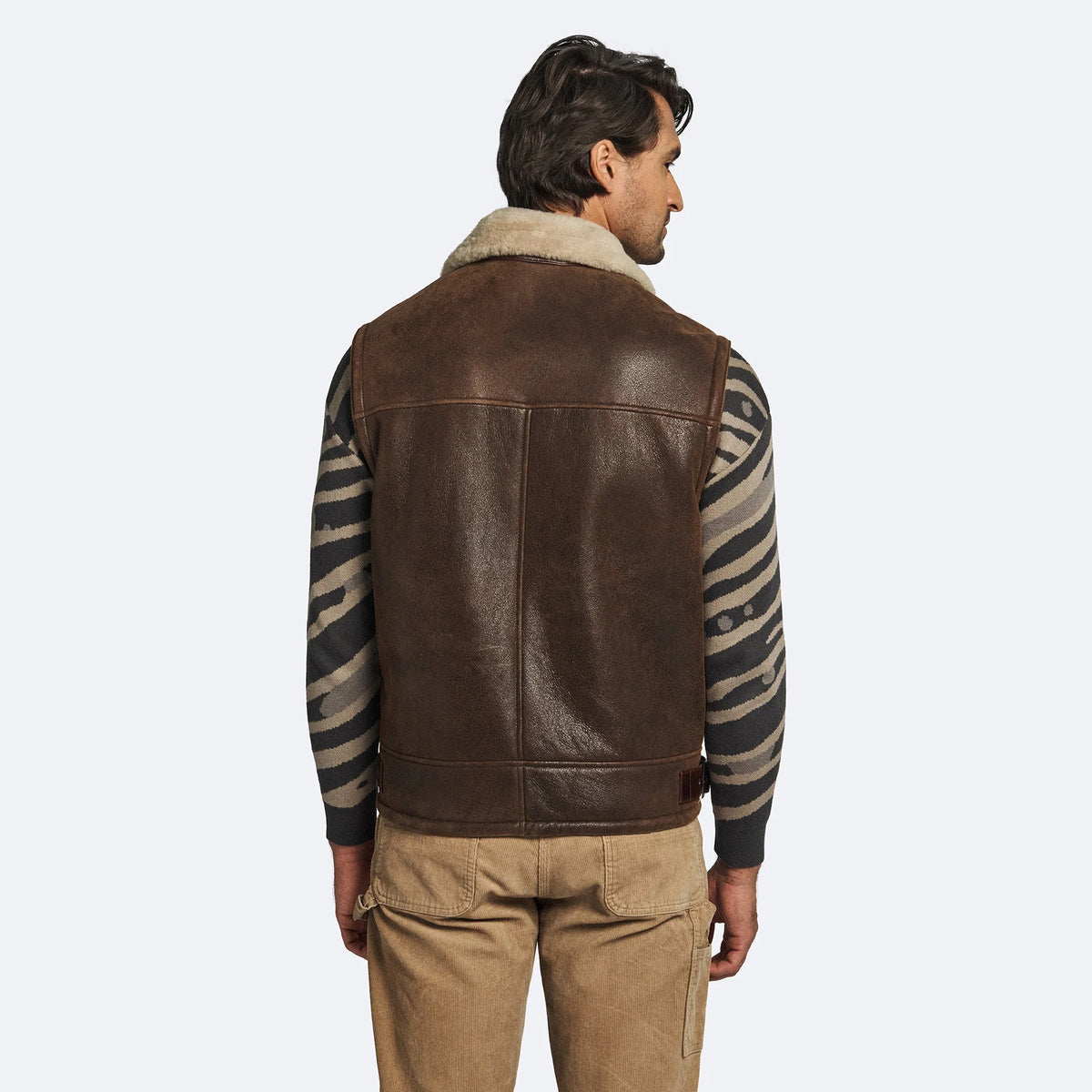Men's Dark Brown Leather Shearling Lined Flight Vest
