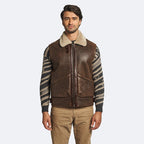Men's Dark Brown Leather Shearling Lined Flight Vest