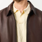 Men's Dark Brown Leather Shirt Collar Bomber Jacket