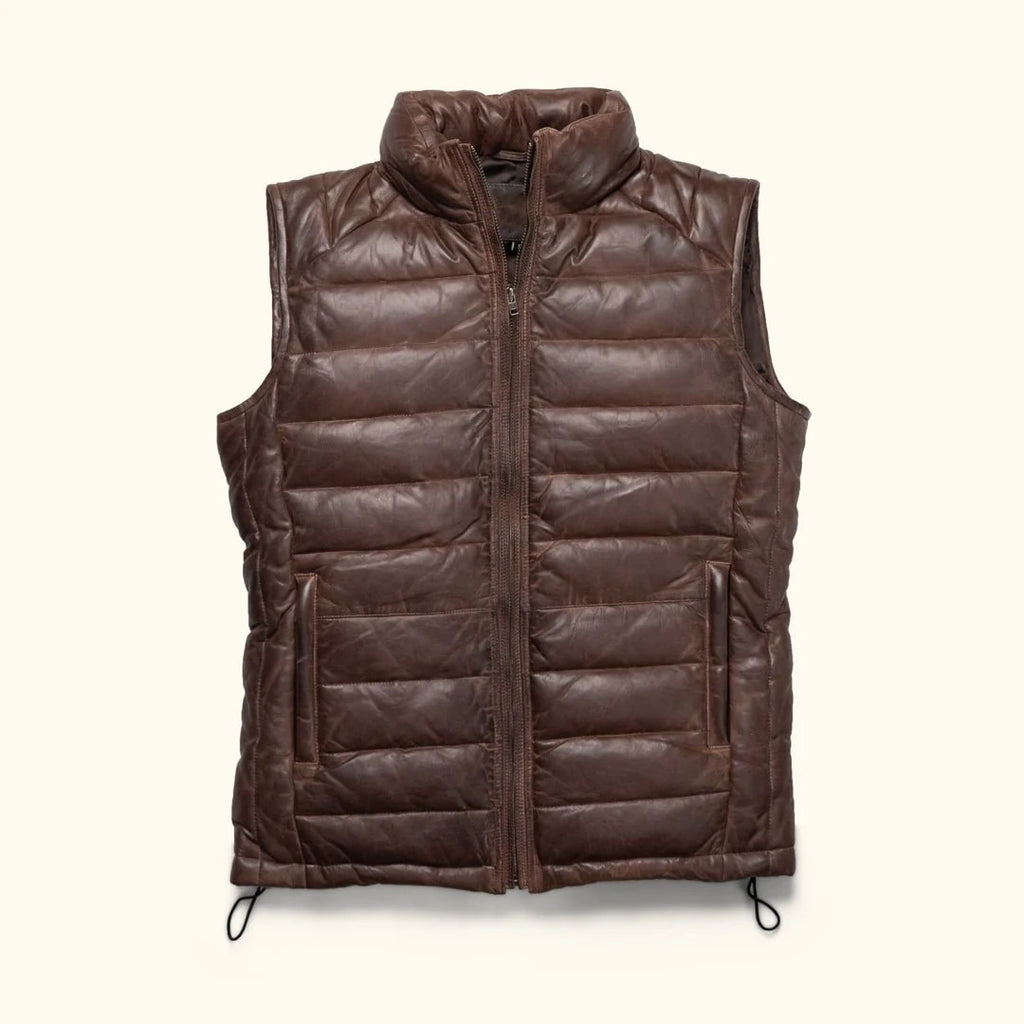 Men's Dark Brown Quilted Leather Vest