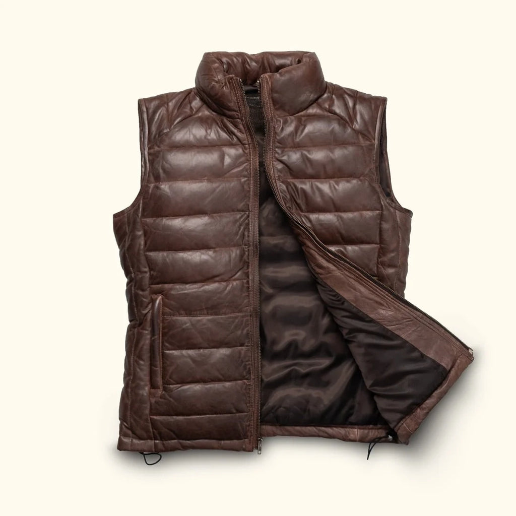 Men's Dark Brown Quilted Leather Vest