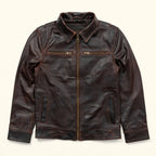 Men's Dark Distressed Brown Leather Shirt Collar Jacket