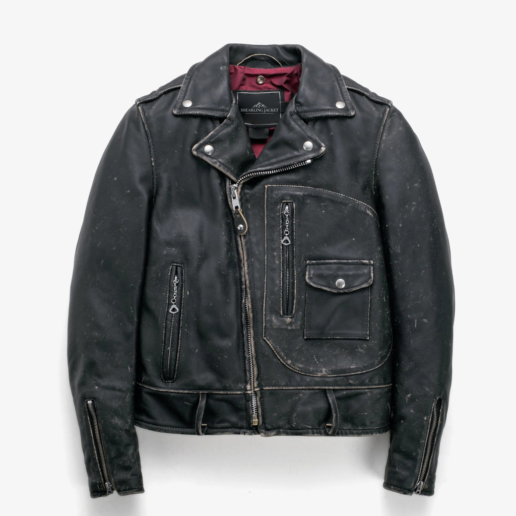 Men's Distressed Black Leather Biker Jacket