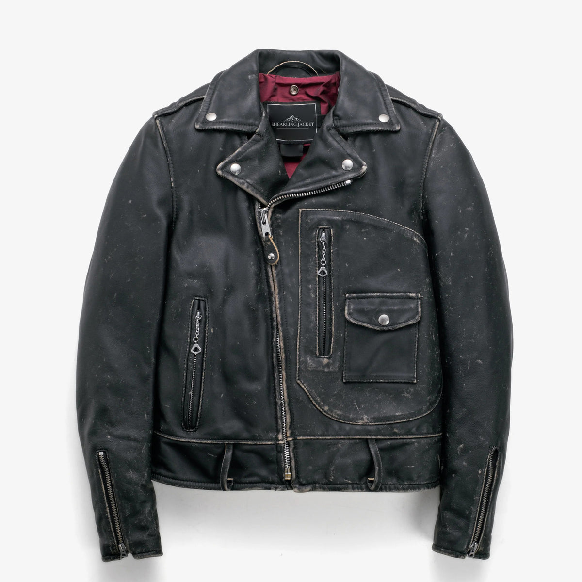 Men's Distressed Black Leather Biker Jacket