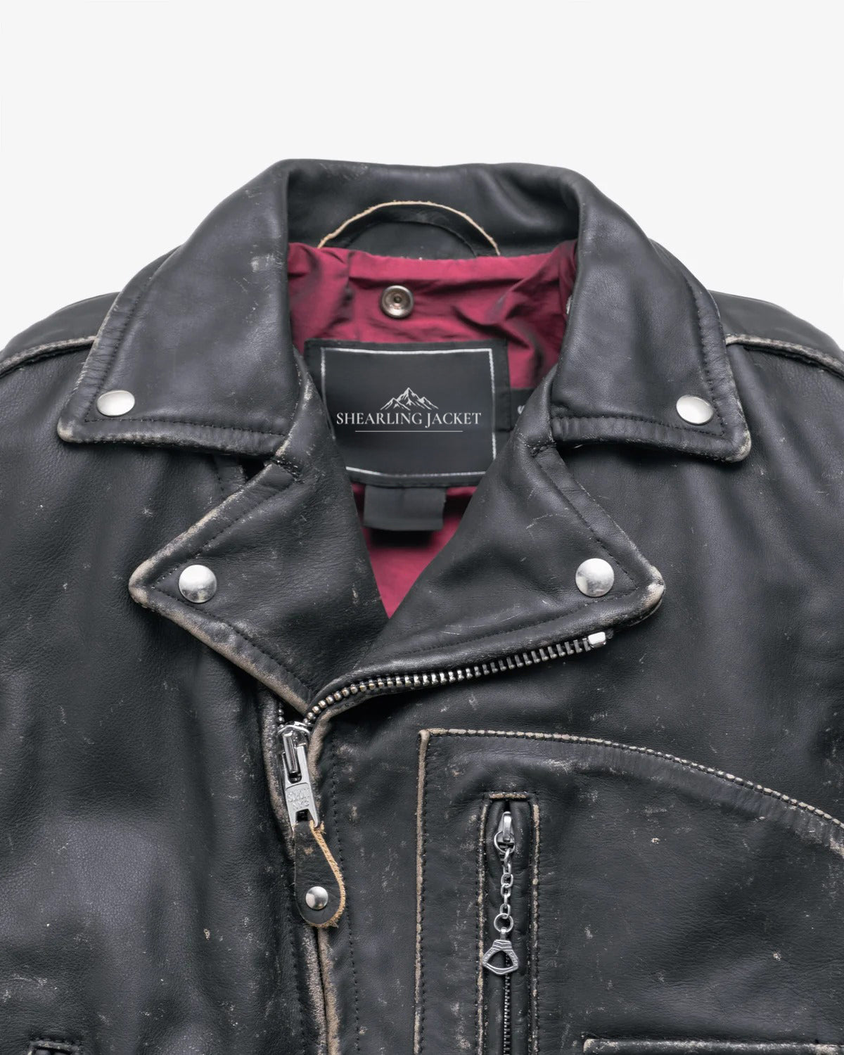Men's Distressed Black Leather Biker Jacket