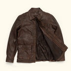 Men's Distressed Brown Leather Barn Chore Coat