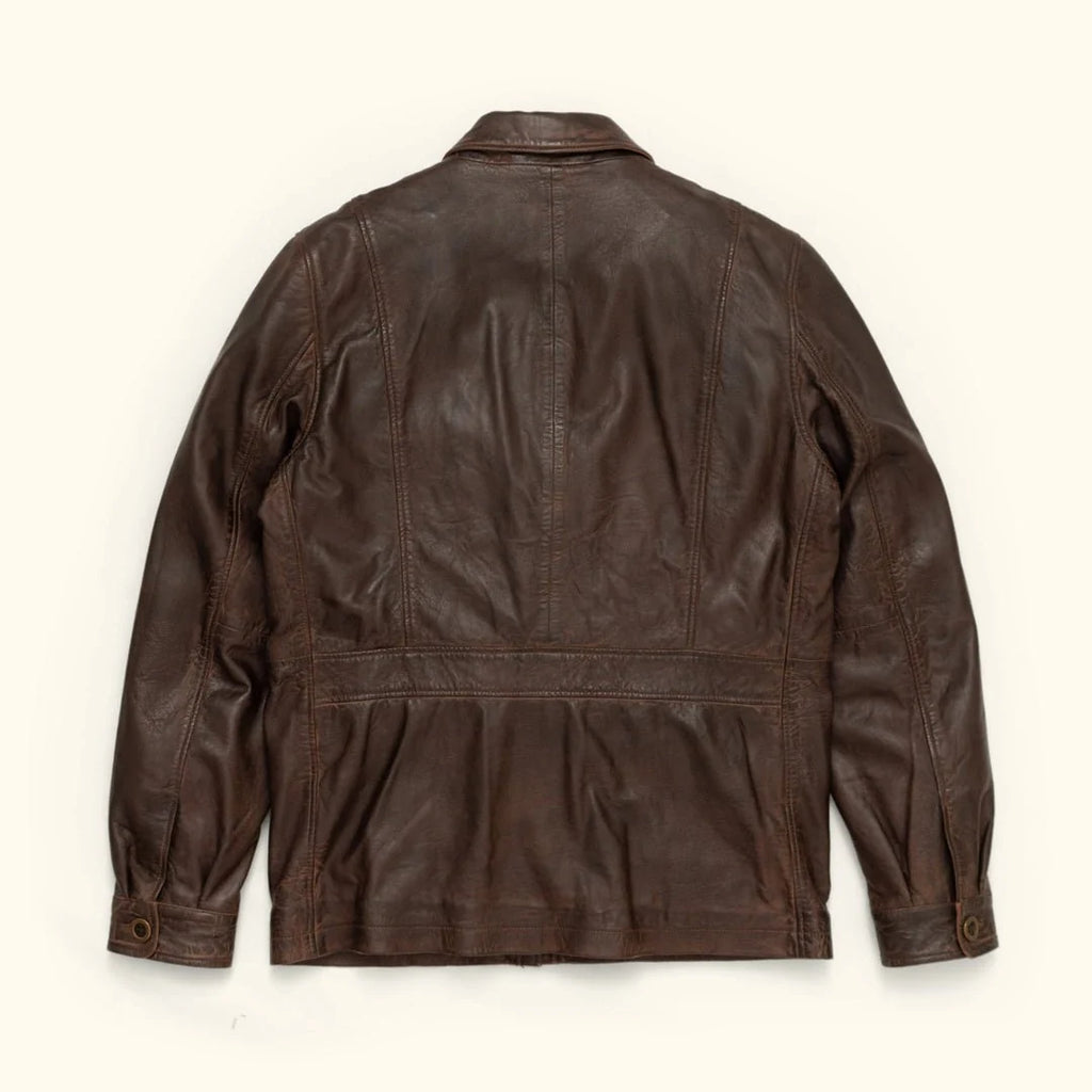 Men's Distressed Brown Leather Barn Chore Coat