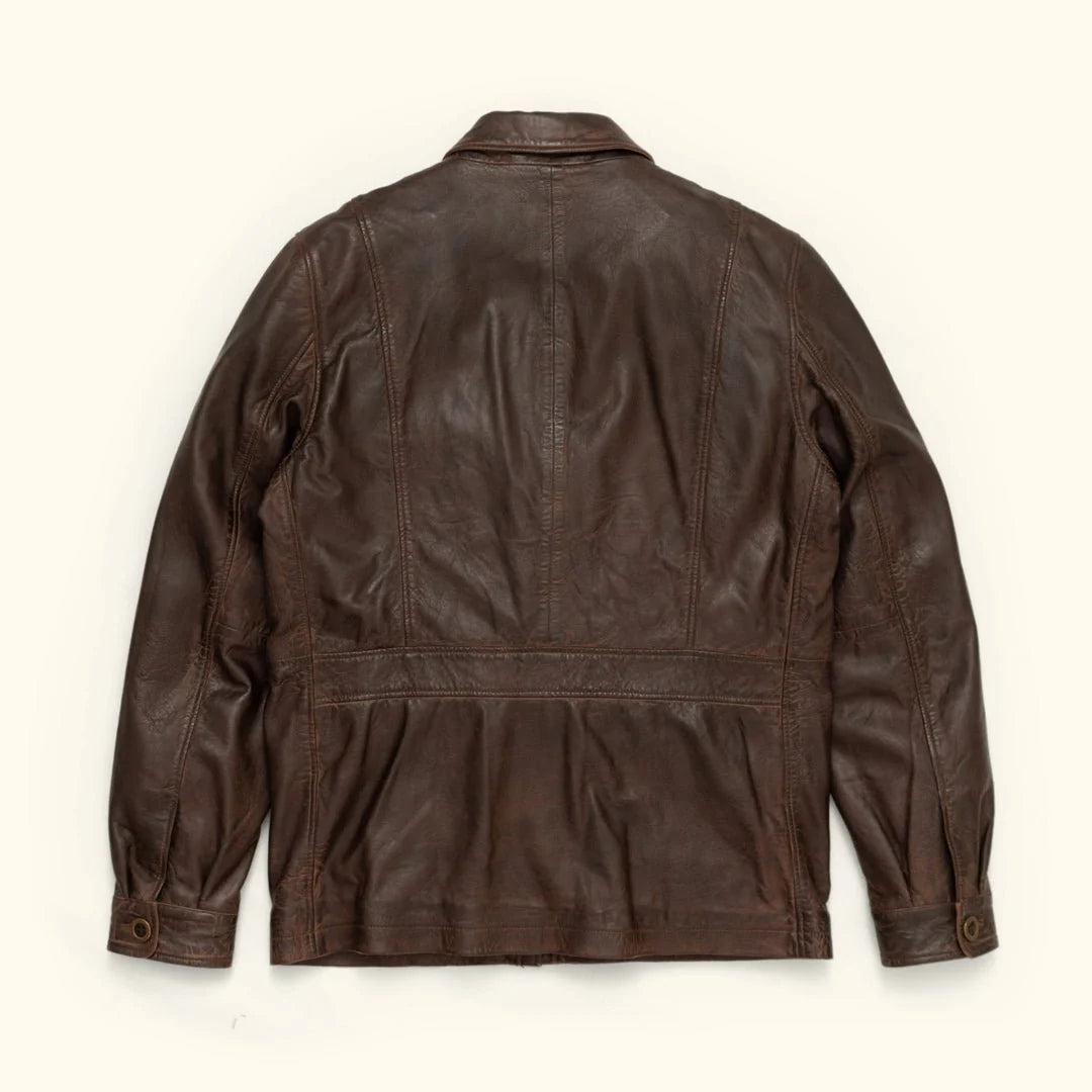 Men's Distressed Brown Leather Barn Chore Coat