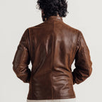 Men's Distressed Brown Leather Cafe Racer Jacket
