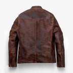 Men's Distressed Brown Leather Cafe Racer Jacket