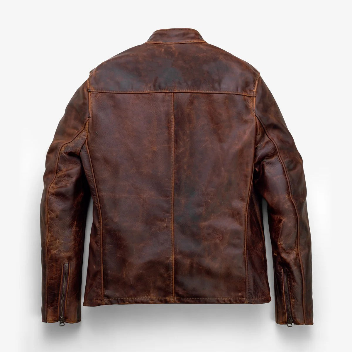 Men's Distressed Brown Leather Cafe Racer Jacket