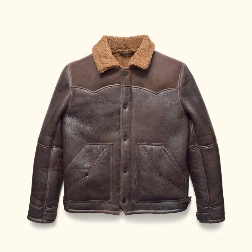 Men's Distressed Brown Western Shearling Leather Jacket