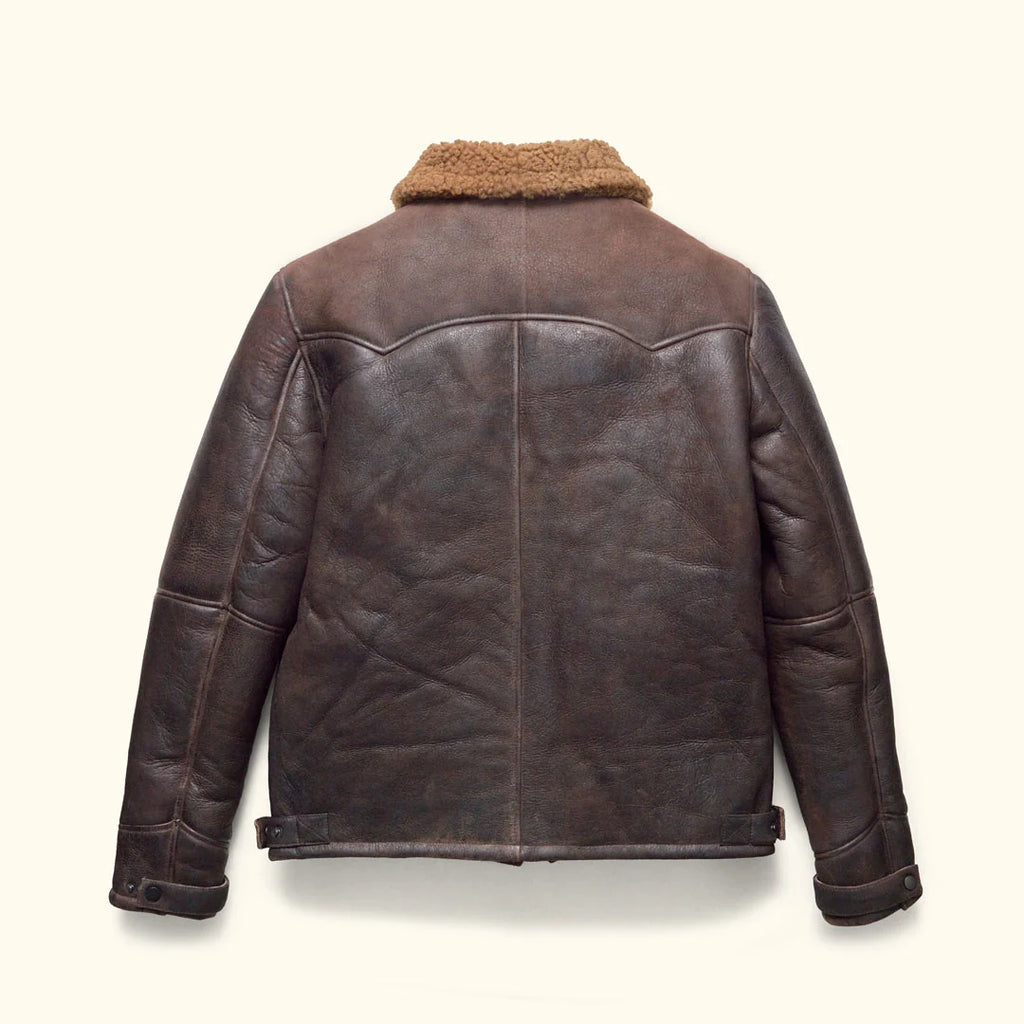 Men's Distressed Brown Western Shearling Leather Jacket