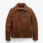 Men's Distressed Tan Leather Shirt Collar Jacket