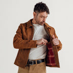 Men's Distressed Tan Leather Shirt Collar Jacket