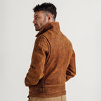 Men's Distressed Tan Leather Shirt Collar Jacket