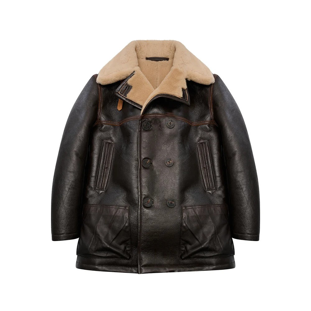 Men's Double-Breasted Shearling Peacoat – Sheepskin Leather Coat