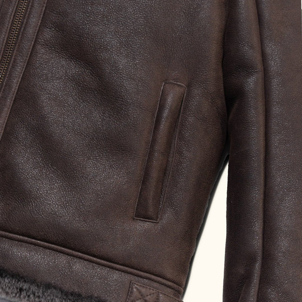Men's Brown Shearling Leather Bomber Jacket