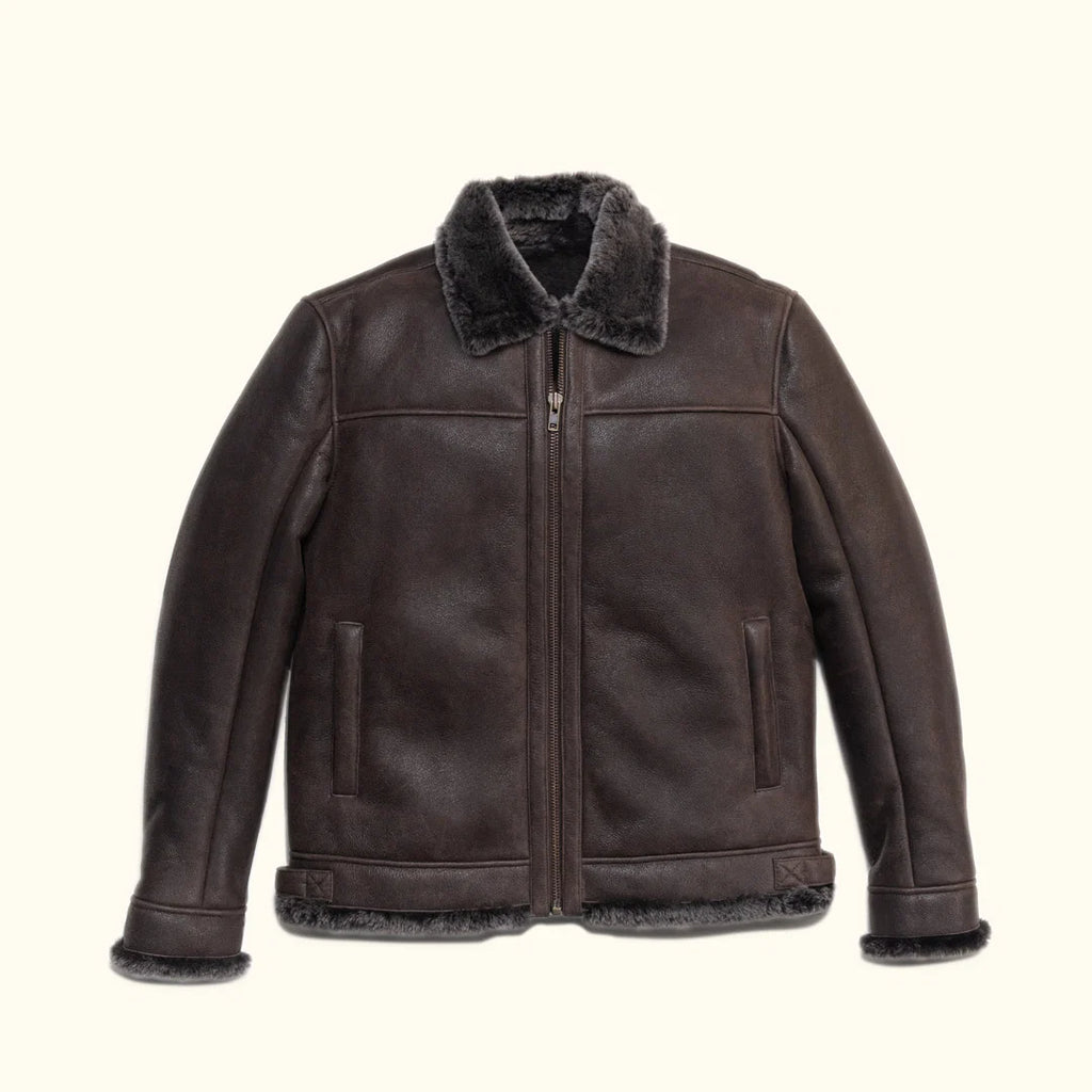 Men's Brown Shearling Leather Bomber Jacket