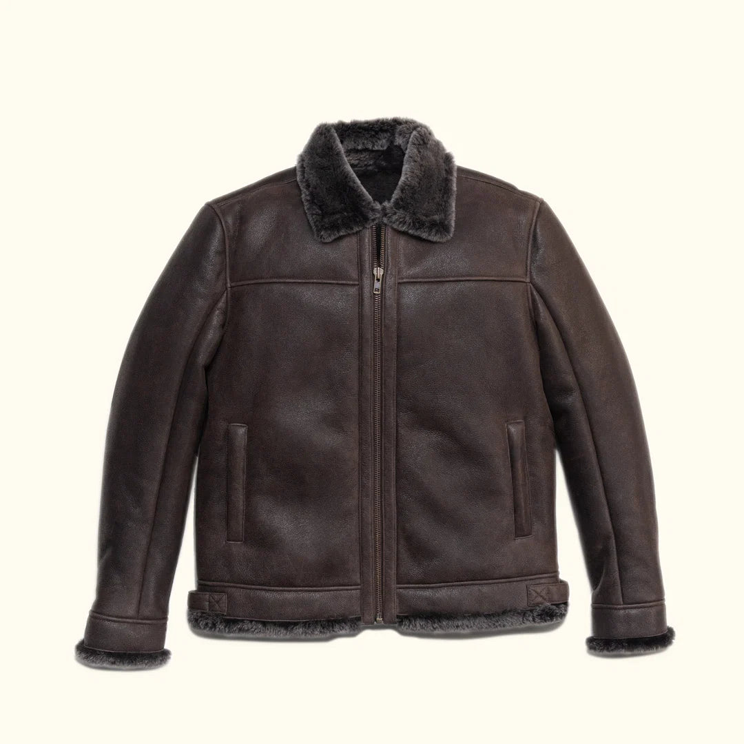 Men's Brown Shearling Leather Bomber Jacket