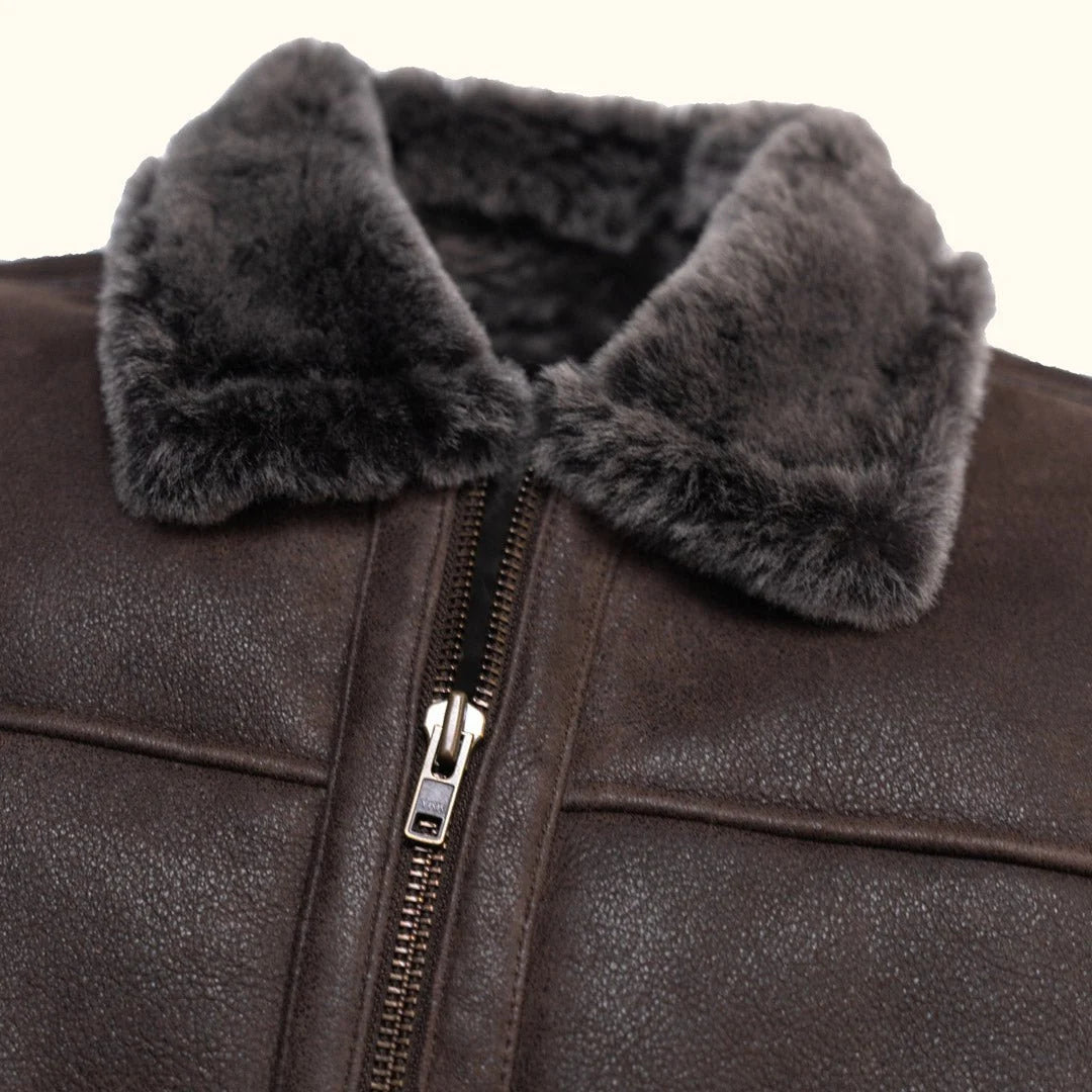 Men's Brown Shearling Leather Bomber Jacket