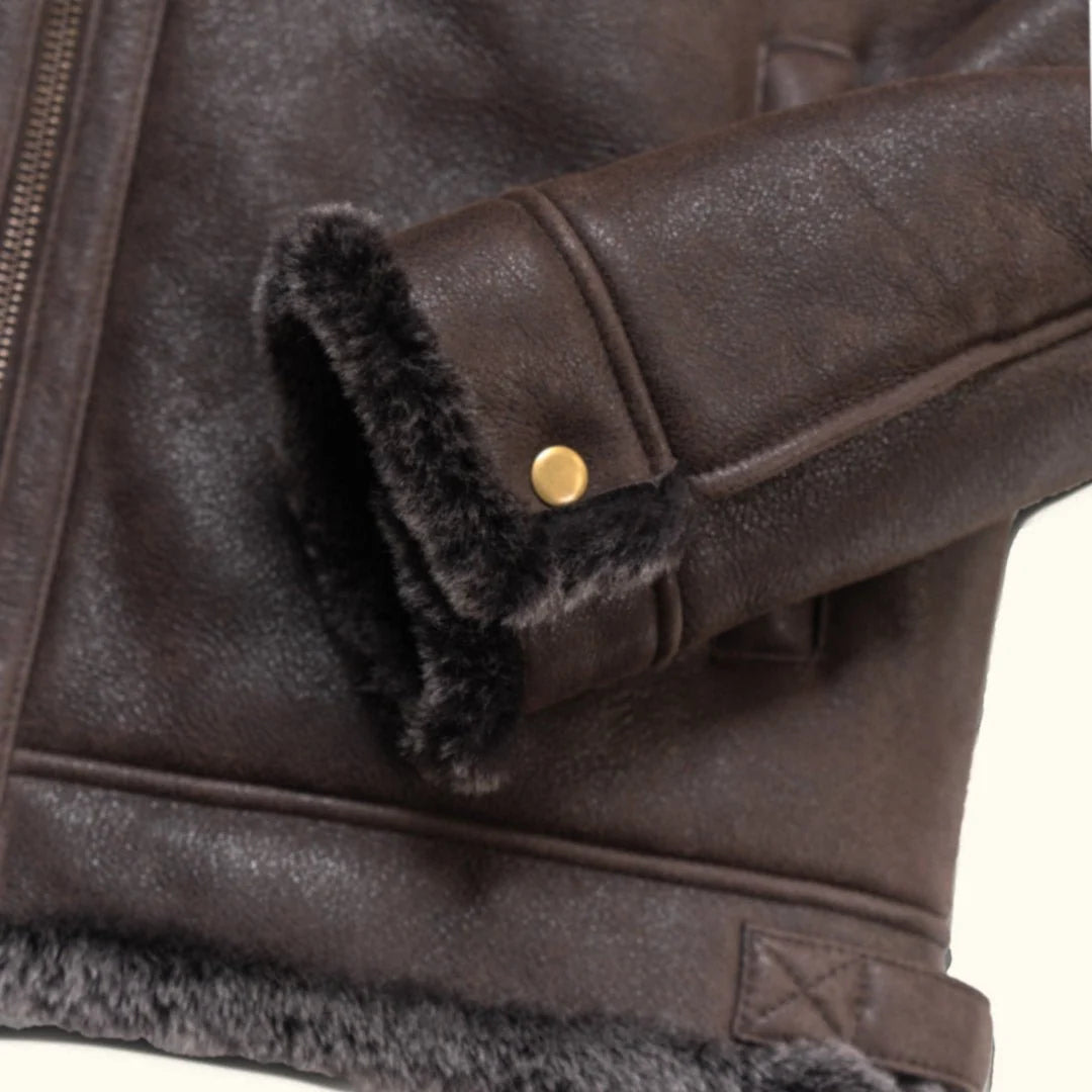 Men's Brown Shearling Leather Bomber Jacket