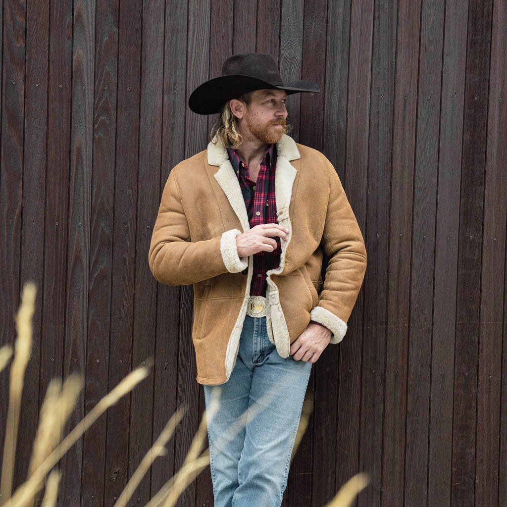 Men's Espresso Shearling Leather Coat