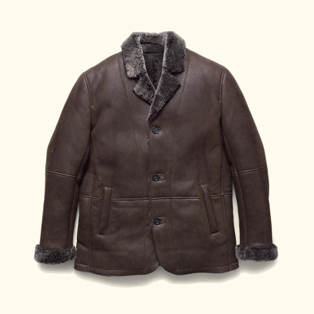 Men's Espresso Shearling Leather Coat