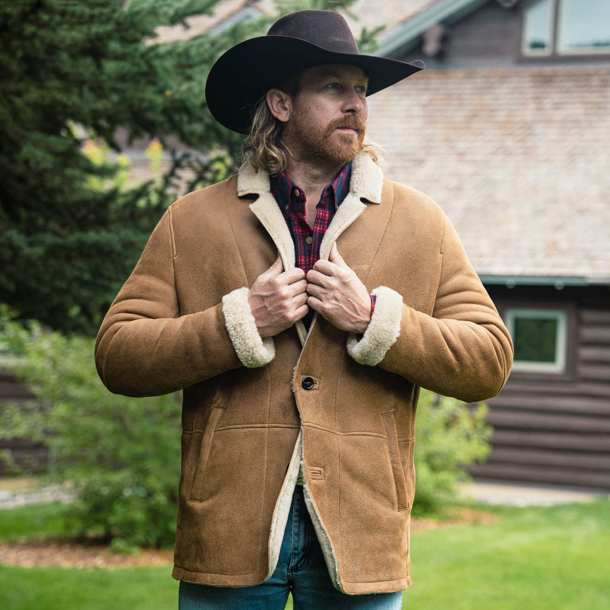 Men's Espresso Shearling Leather Coat