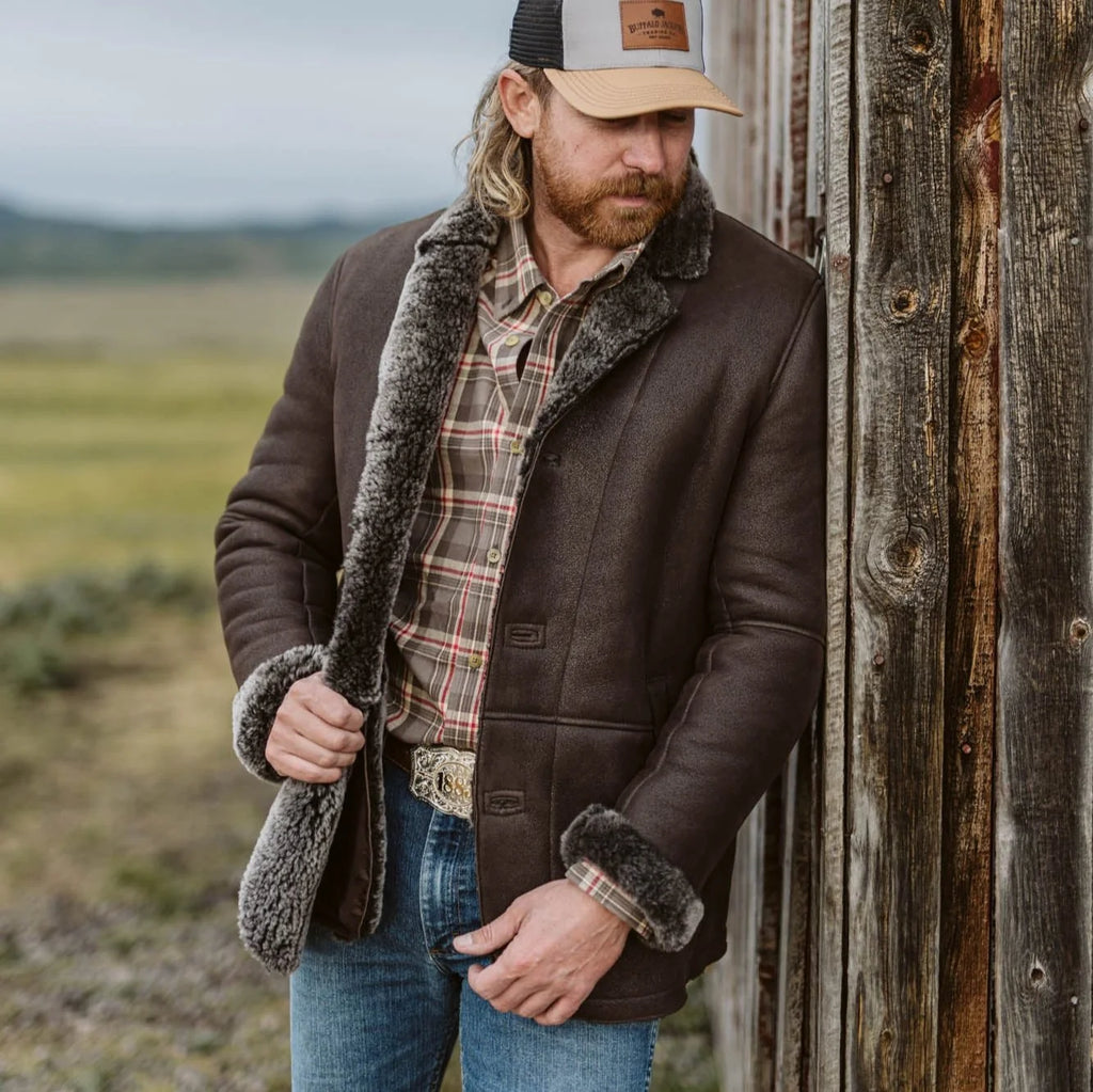 Men's Espresso Shearling Leather Coat