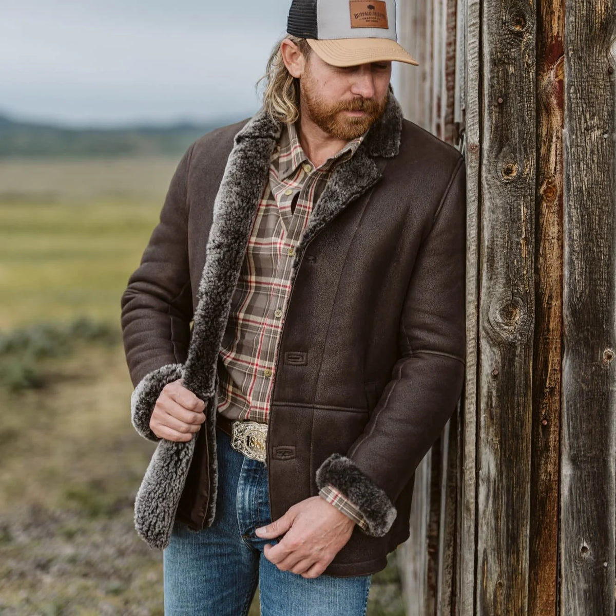 Men's Espresso Shearling Leather Coat