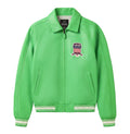 Men's Green Lambskin Leather Varsity Bomber Jacket with USA Logo Appliqué