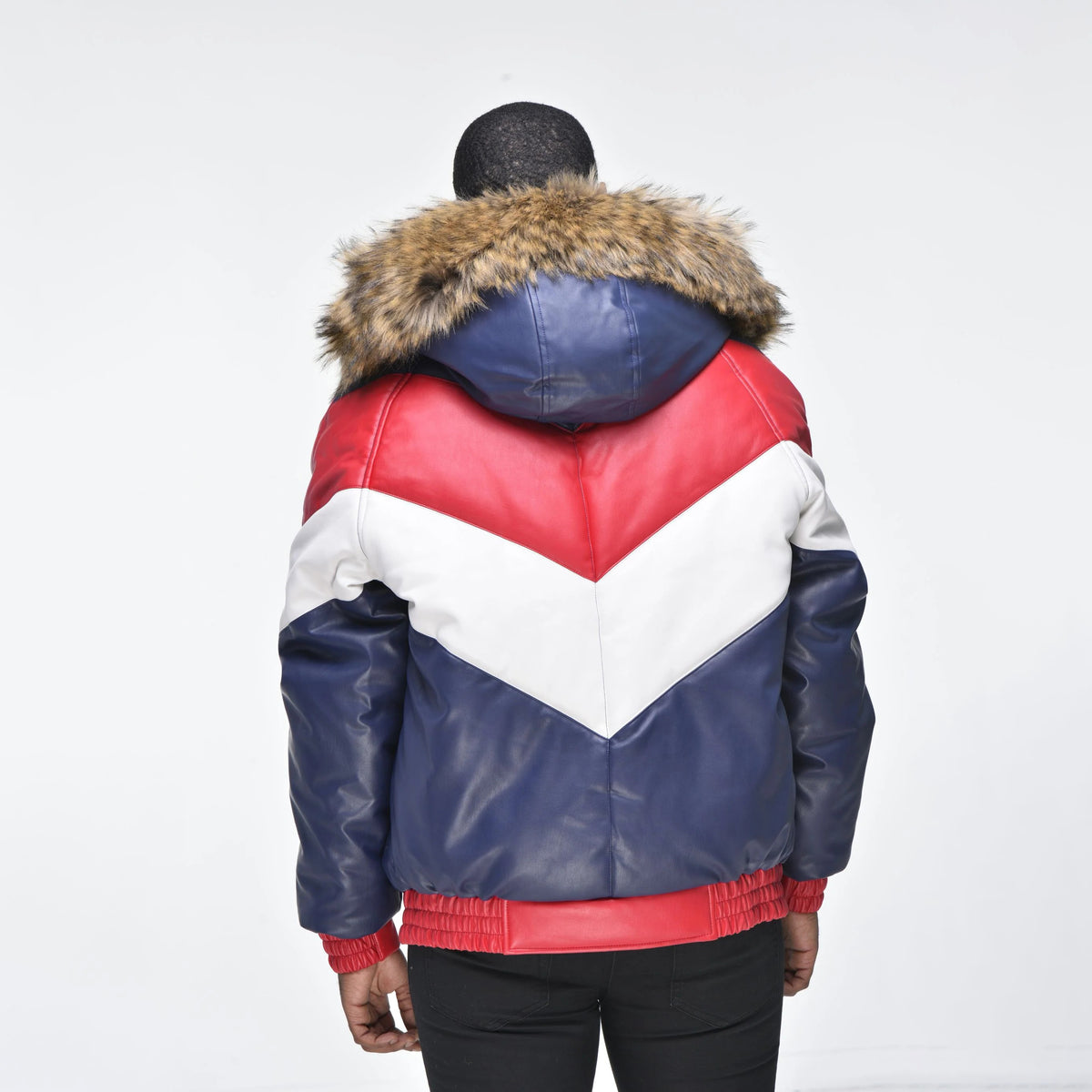 Men's Hooded V-Bomber Real Sheepskin Leather Jacket – Faux Fur Hood