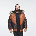 Men's Hooded V-Bomber Real Sheepskin Leather Jacket – Faux Fur Hood
