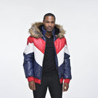 Men's Hooded V-Bomber Real Sheepskin Leather Jacket – Faux Fur Hood
