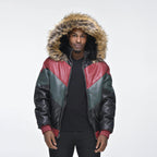 Men's Hooded V-Bomber Real Sheepskin Leather Jacket – Faux Fur Hood