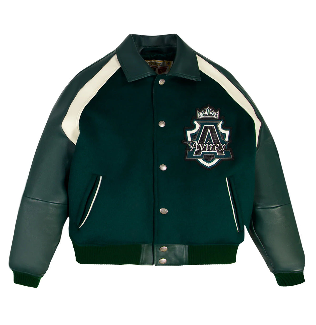 Men's Hunter Green Wool & Leather Varsity Jacket | Croc Crest Appliqué