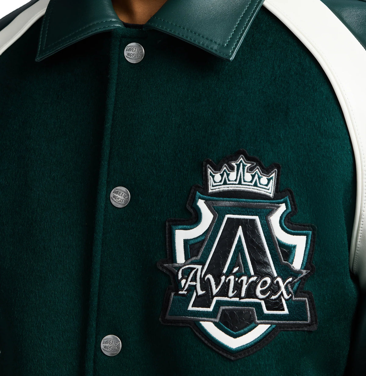 Men's Hunter Green Wool & Leather Varsity Jacket | Croc Crest Appliqué