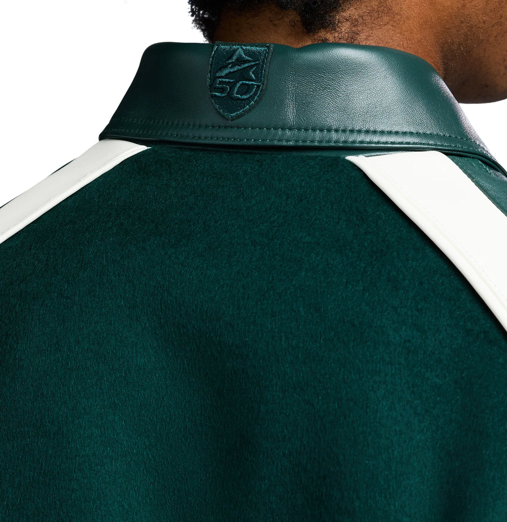 Men's Hunter Green Wool & Leather Varsity Jacket | Croc Crest Appliqué