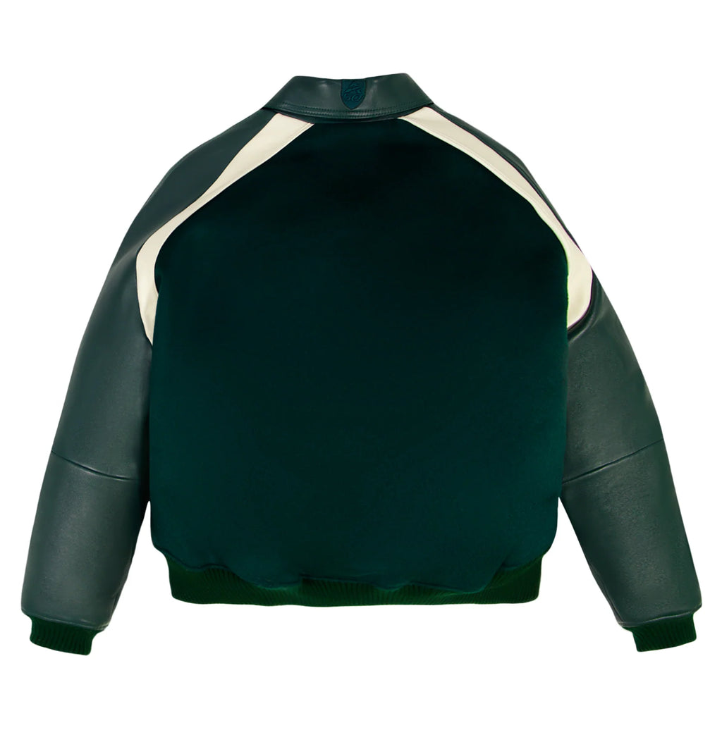Men's Hunter Green Wool & Leather Varsity Jacket | Croc Crest Appliqué