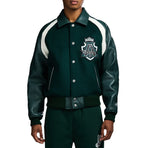 Men's Hunter Green Wool & Leather Varsity Jacket | Croc Crest Appliqué