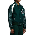 Men's Hunter Green Wool & Leather Varsity Jacket | Croc Crest Appliqué