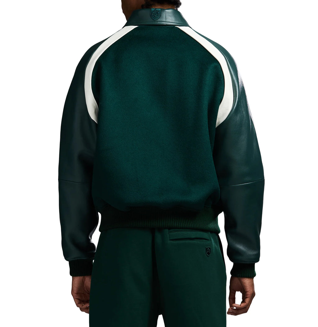 Men's Hunter Green Wool & Leather Varsity Jacket | Croc Crest Appliqué
