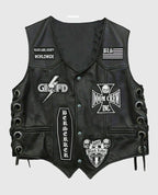 Men's Leather Biker Patch Vest