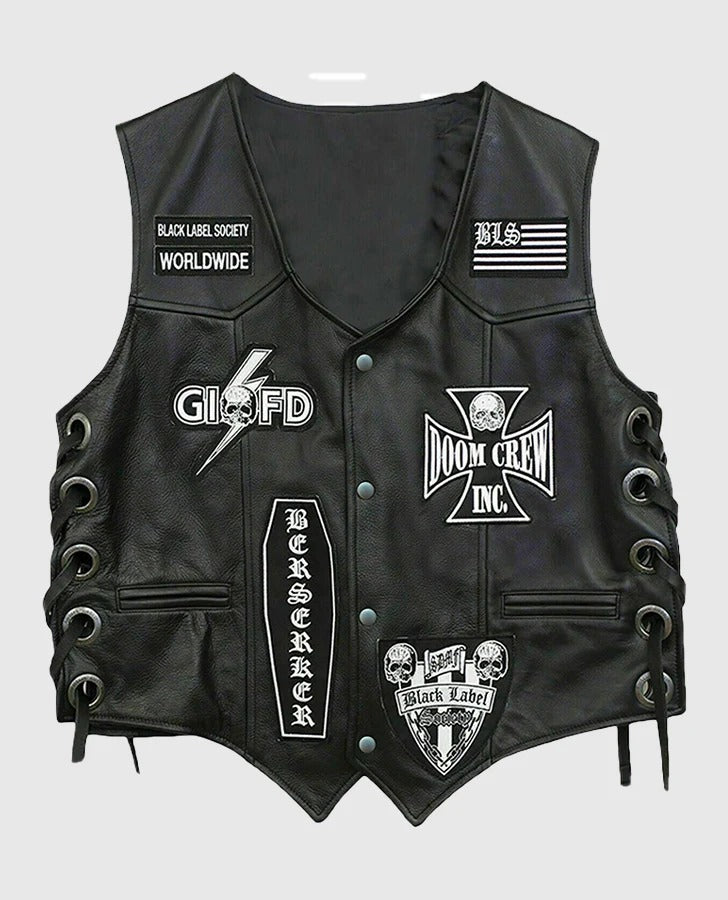 Men's Leather Biker Patch Vest