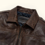 Men's Leather Quilted Shirt Collar Bomber Jacket